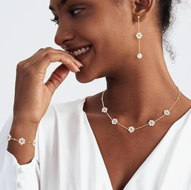 Pearl Blossom Drop Jewelry Set