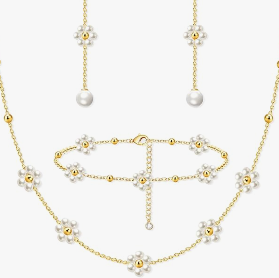 Pearl Blossom Drop Jewelry Set