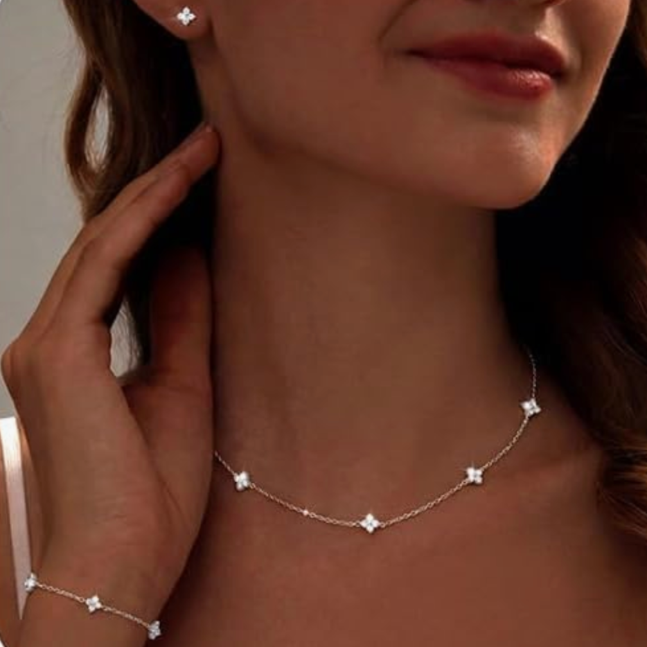 Silver Crystal Quadrant Clover Set