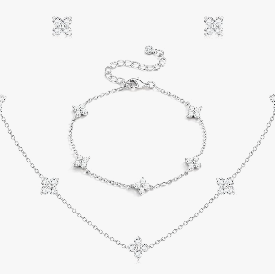 Silver Crystal Quadrant Clover Set