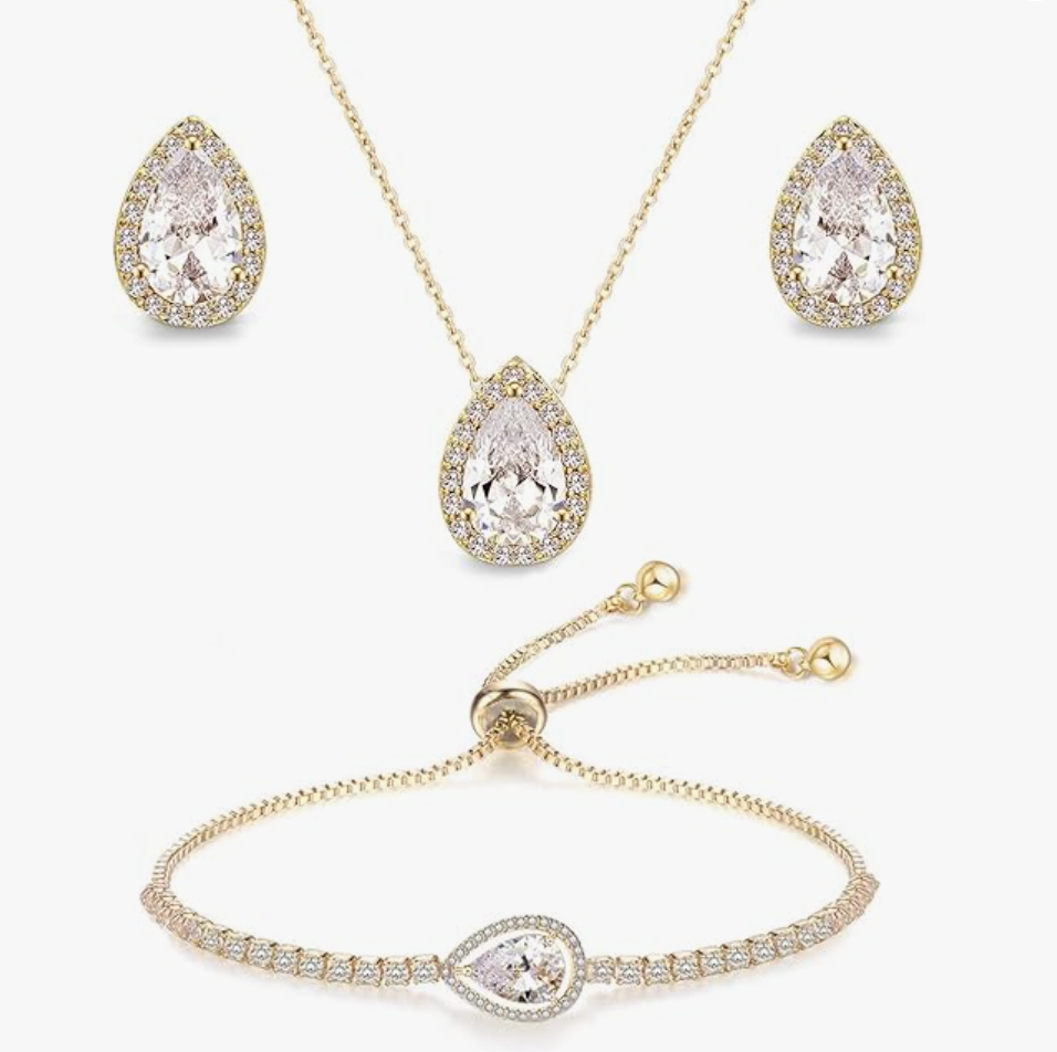 Gold Halo Teardrop Crystal Set