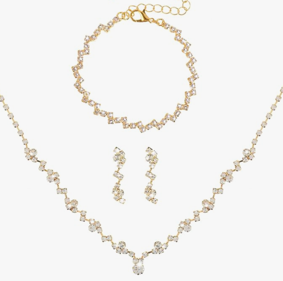 Gold Zig-Zag Crystal Tennis Set